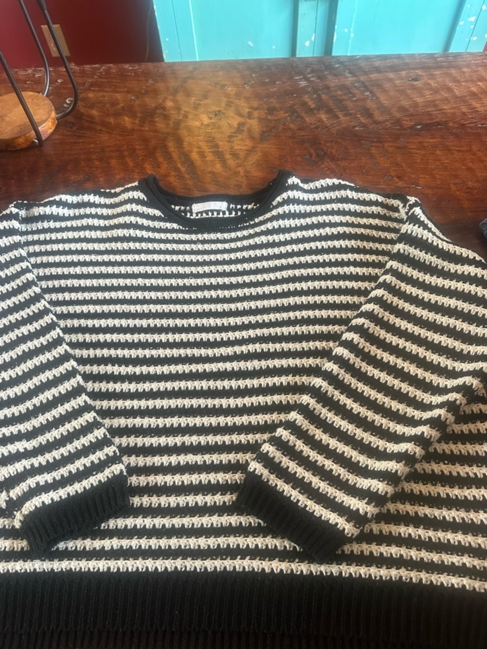Anthropologie Black & White Striped Crewneck Sweater - Picture 4 of 5